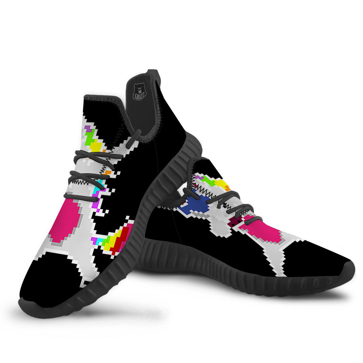 Unicorn 8-Bit Pixel Print Black Walking Shoes-grizzshop