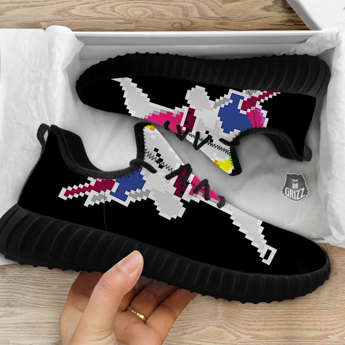Unicorn 8-Bit Pixel Print Black Walking Shoes-grizzshop