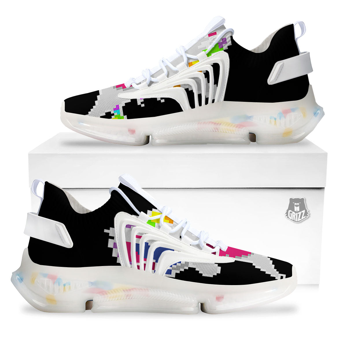 Unicorn 8-Bit Pixel Print White Gym Shoes-grizzshop