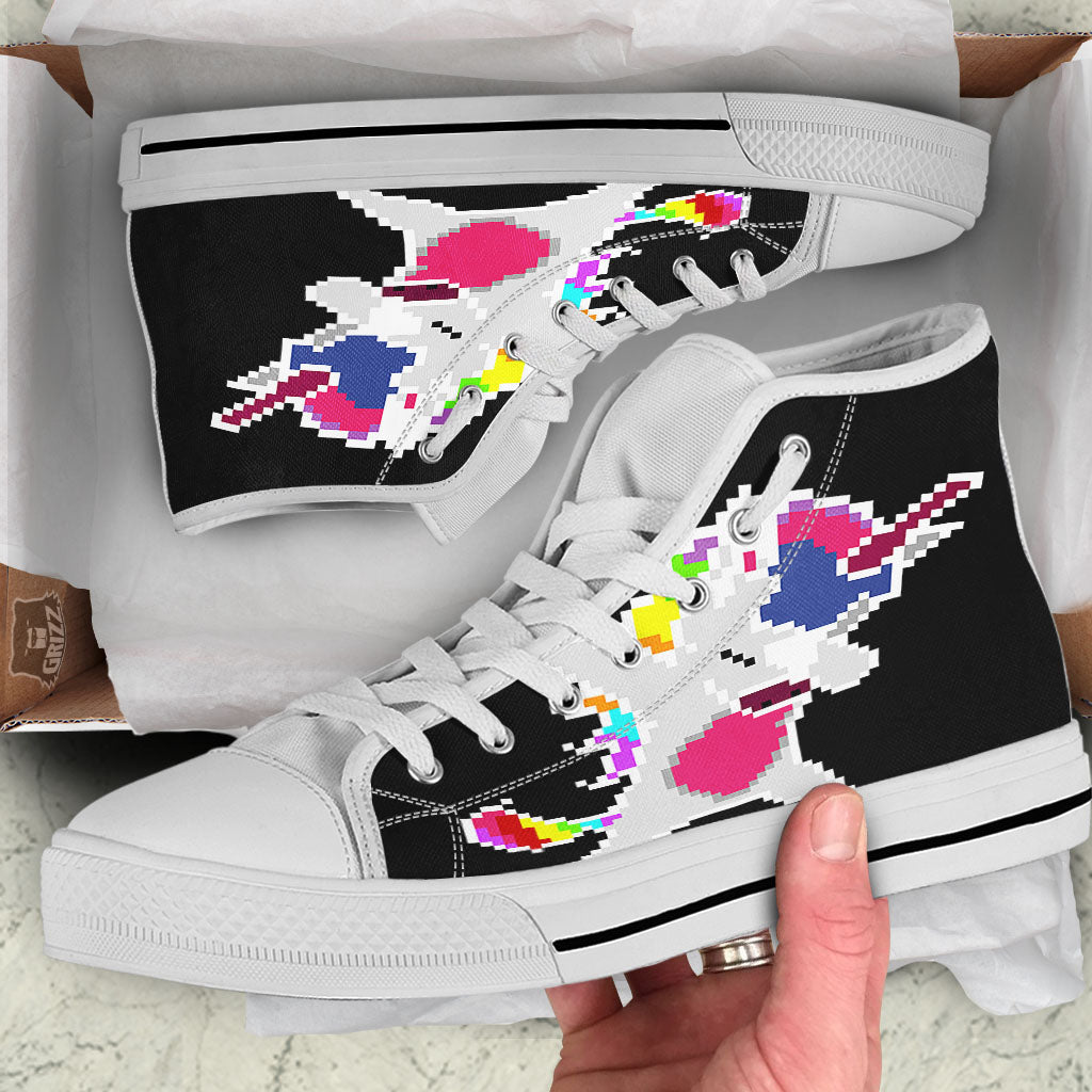 Unicorn 8-Bit Pixel Print White High Top Shoes-grizzshop
