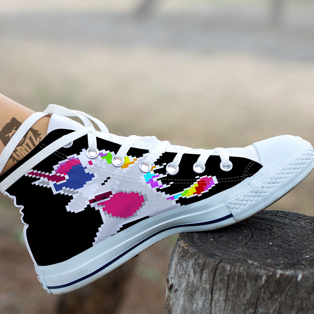 Unicorn 8-Bit Pixel Print White High Top Shoes-grizzshop
