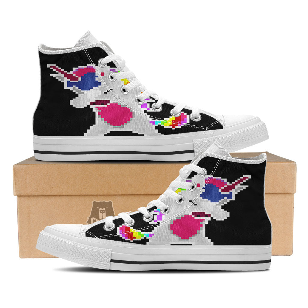 Unicorn 8-Bit Pixel Print White High Top Shoes-grizzshop