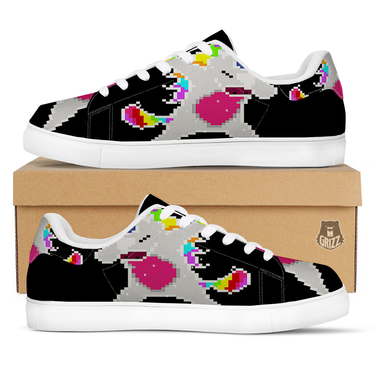 Unicorn 8-Bit Pixel Print White Low Top Sneakers-grizzshop