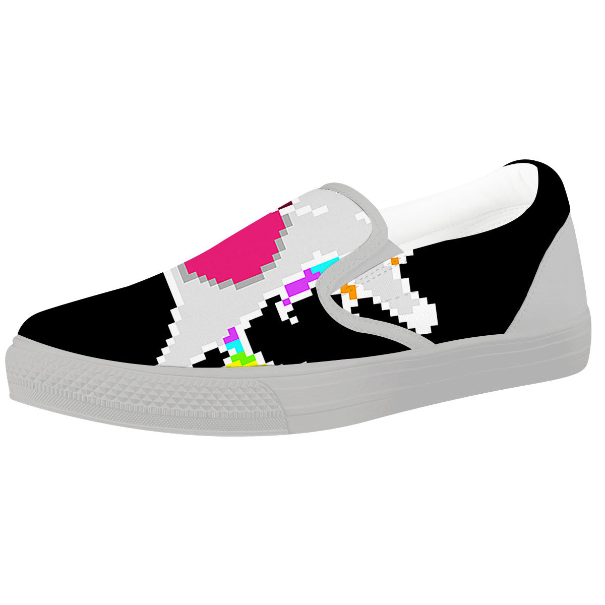 Unicorn 8-Bit Pixel Print White Slip On Shoes-grizzshop