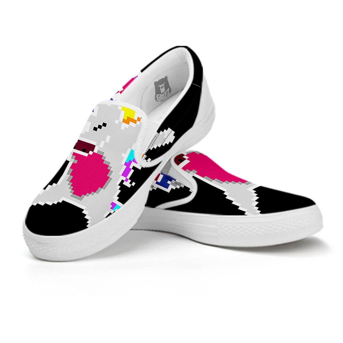 Unicorn 8-Bit Pixel Print White Slip On Shoes-grizzshop