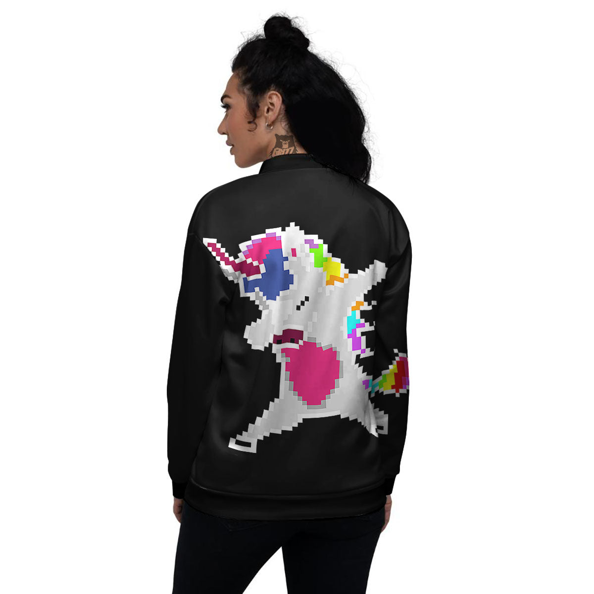 Unicorn 8-Bit Pixel Print Women's Bomber Jacket-grizzshop