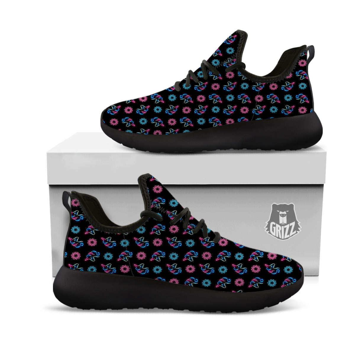Unicorn Black Girly Print Pattern Black Athletic Shoes-grizzshop
