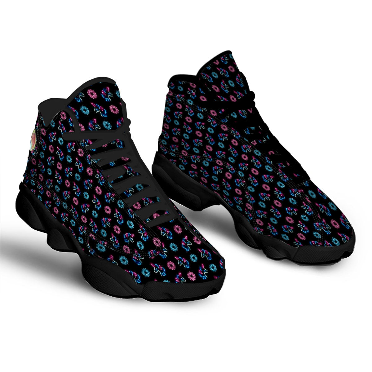 Unicorn Black Girly Print Pattern Black Basketball Shoes-grizzshop
