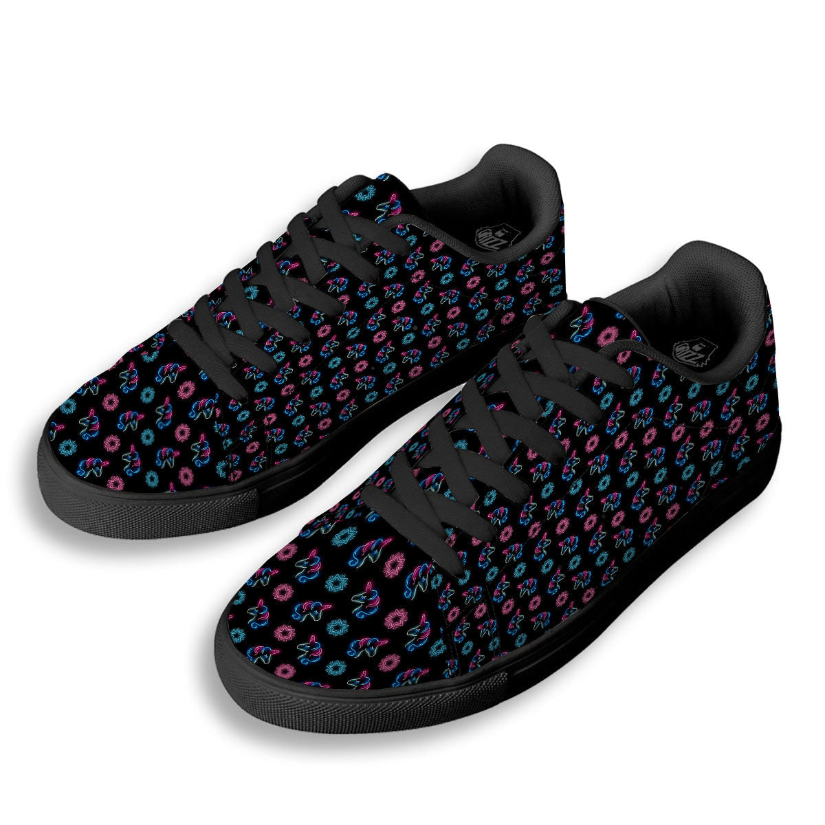 Unicorn Black Girly Print Pattern Black Low Top Sneakers-grizzshop