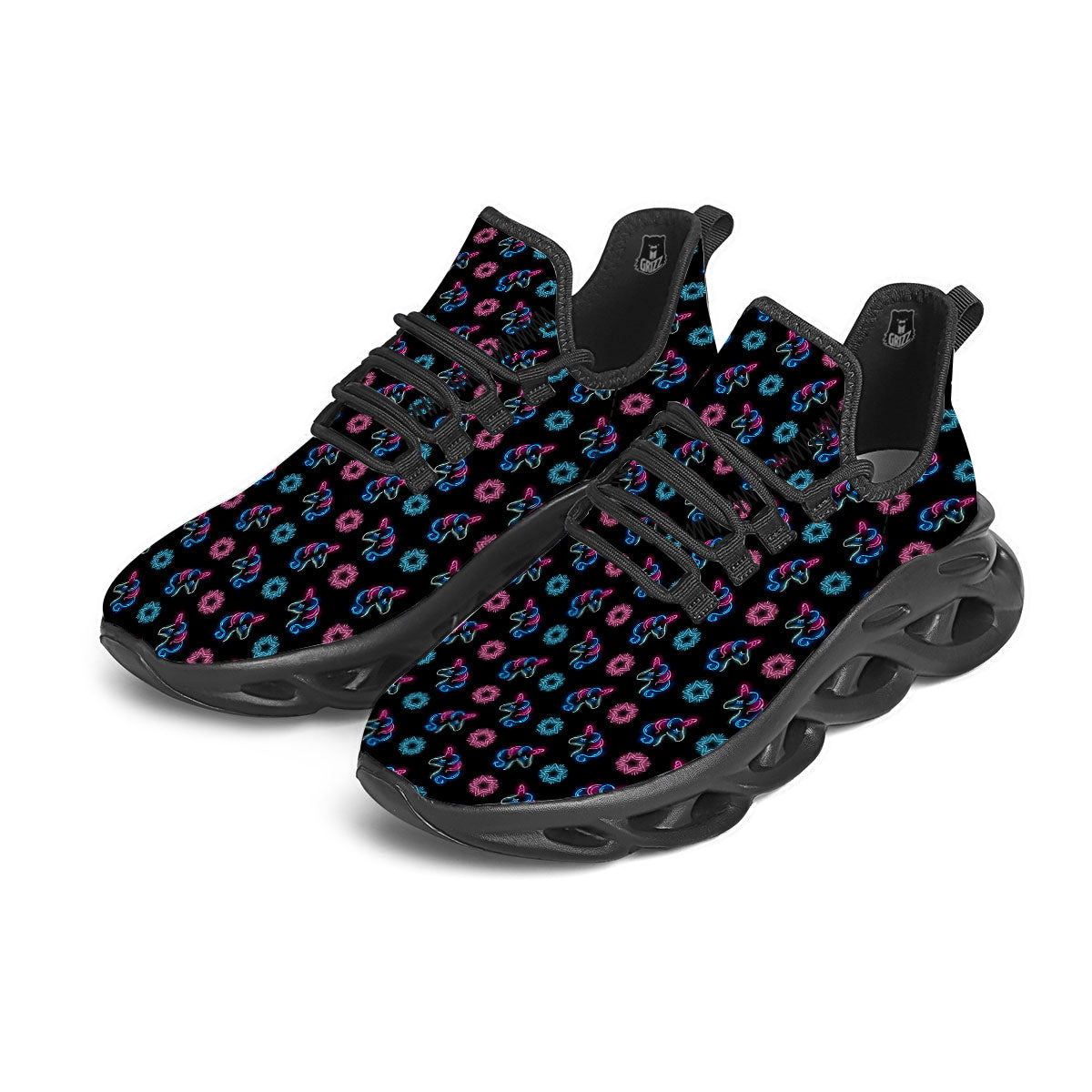 Unicorn Black Girly Print Pattern Black Running Shoes-grizzshop