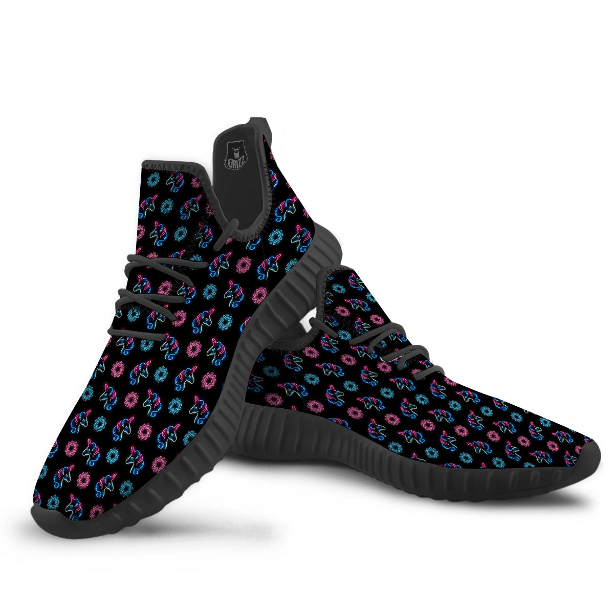 Unicorn Black Girly Print Pattern Black Walking Shoes-grizzshop