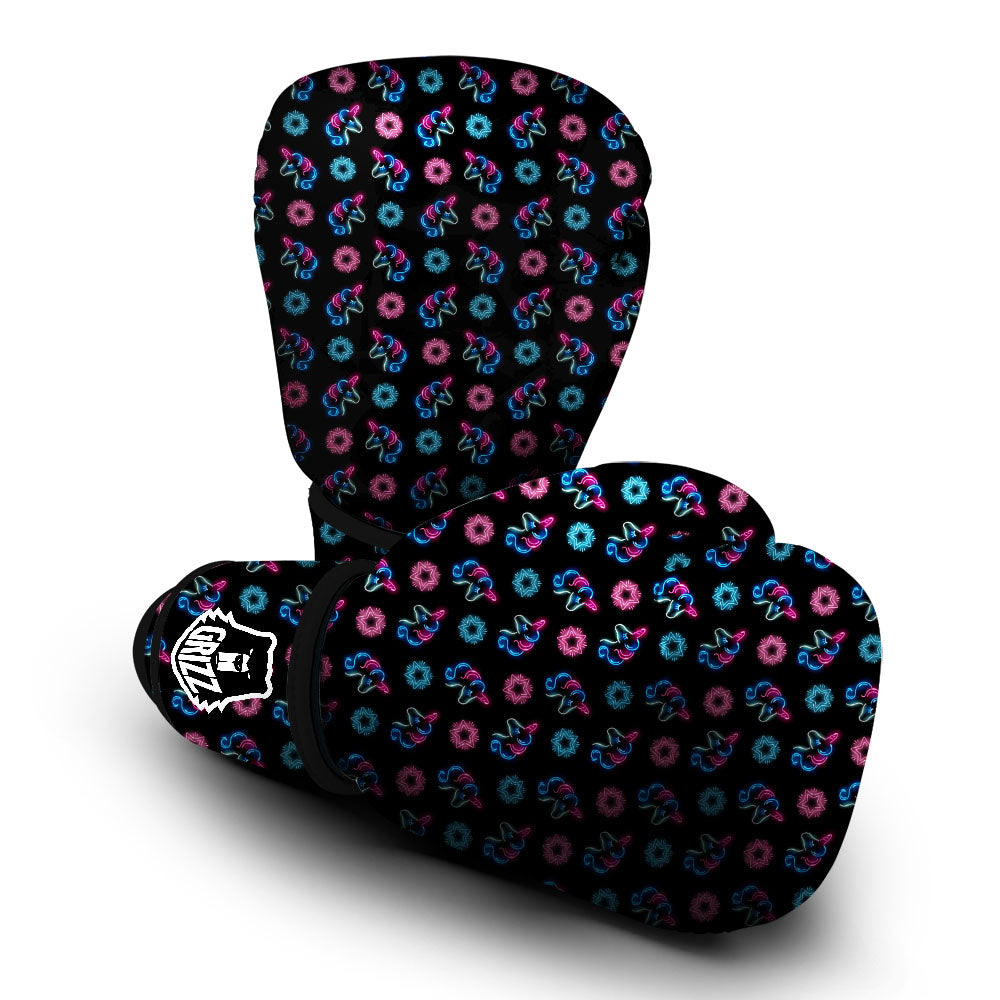 Unicorn Black Girly Print Pattern Boxing Gloves-grizzshop