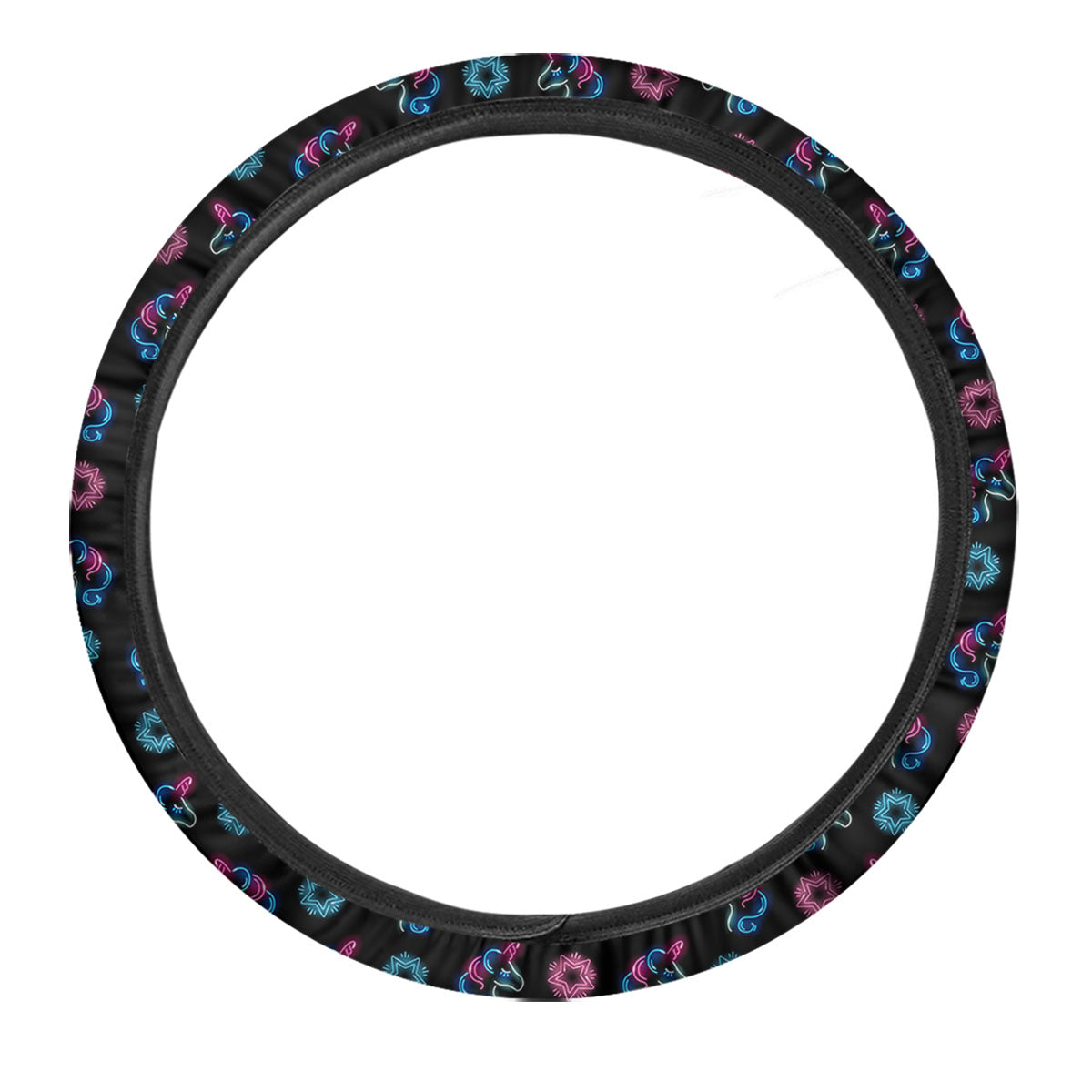 Unicorn Black Girly Print Pattern Car Steering Wheel Cover-grizzshop