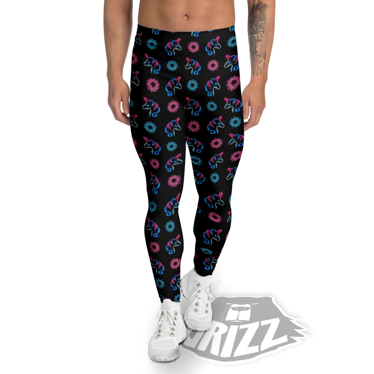 Unicorn Black Girly Print Pattern Men's Leggings-grizzshop