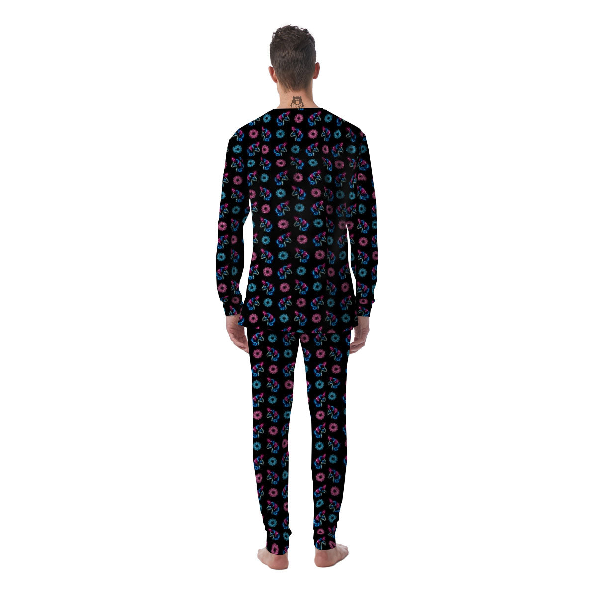 Unicorn Black Girly Print Pattern Men's Pajamas-grizzshop