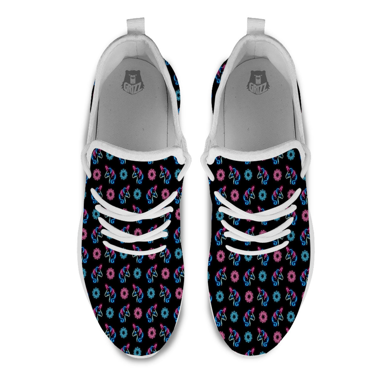 Unicorn Black Girly Print Pattern White Athletic Shoes-grizzshop
