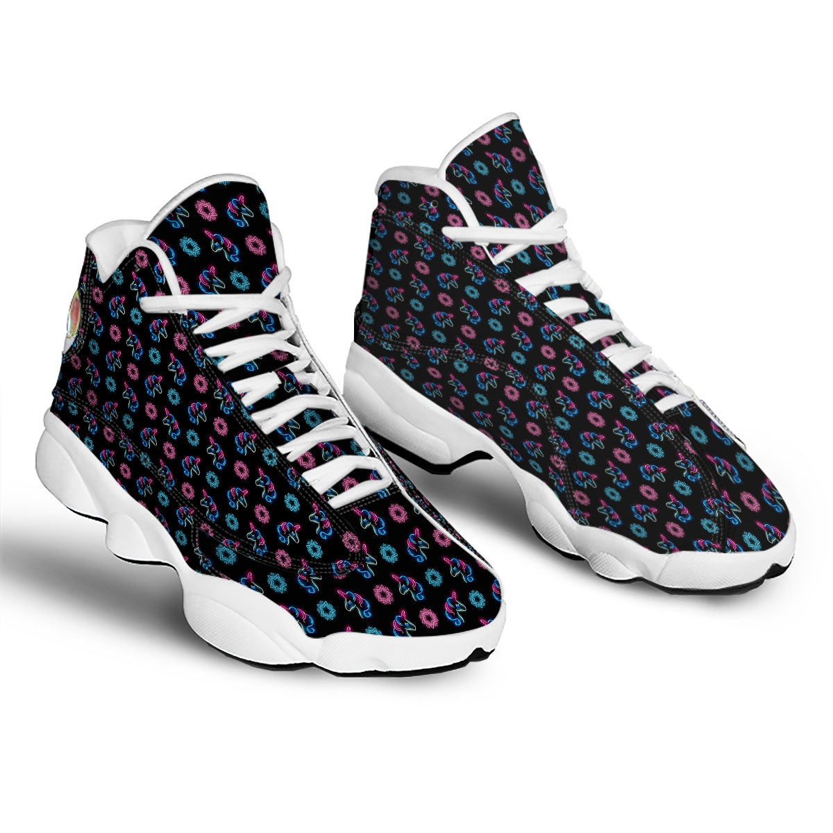 Unicorn Black Girly Print Pattern White Basketball Shoes-grizzshop