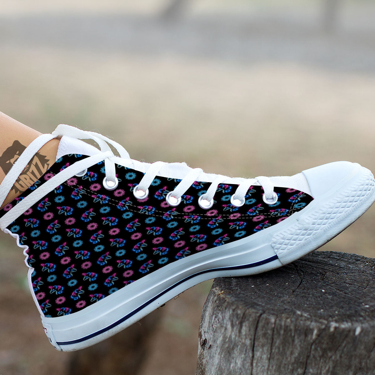 Unicorn Black Girly Print Pattern White High Top Shoes-grizzshop