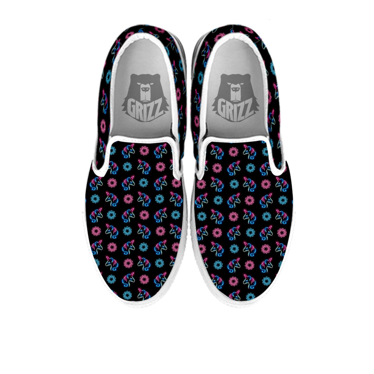 Unicorn Black Girly Print Pattern White Slip On Shoes-grizzshop