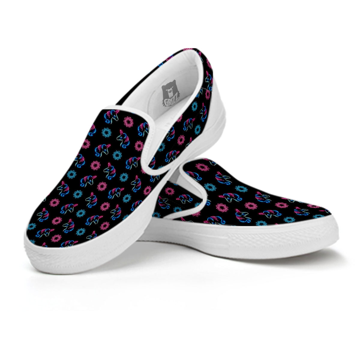 Unicorn Black Girly Print Pattern White Slip On Shoes-grizzshop
