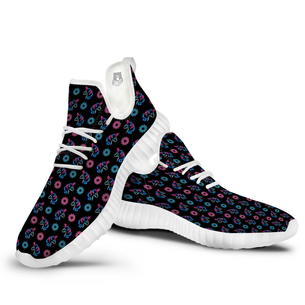 Unicorn Black Girly Print Pattern White Walking Shoes-grizzshop