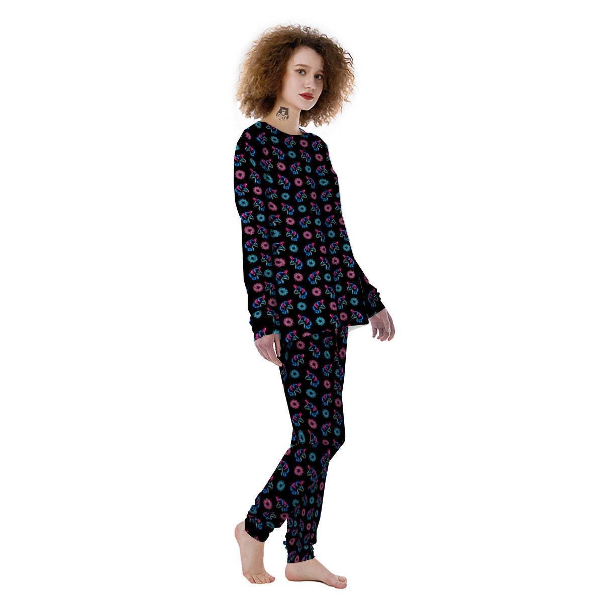 Unicorn Black Girly Print Pattern Women's Pajamas-grizzshop