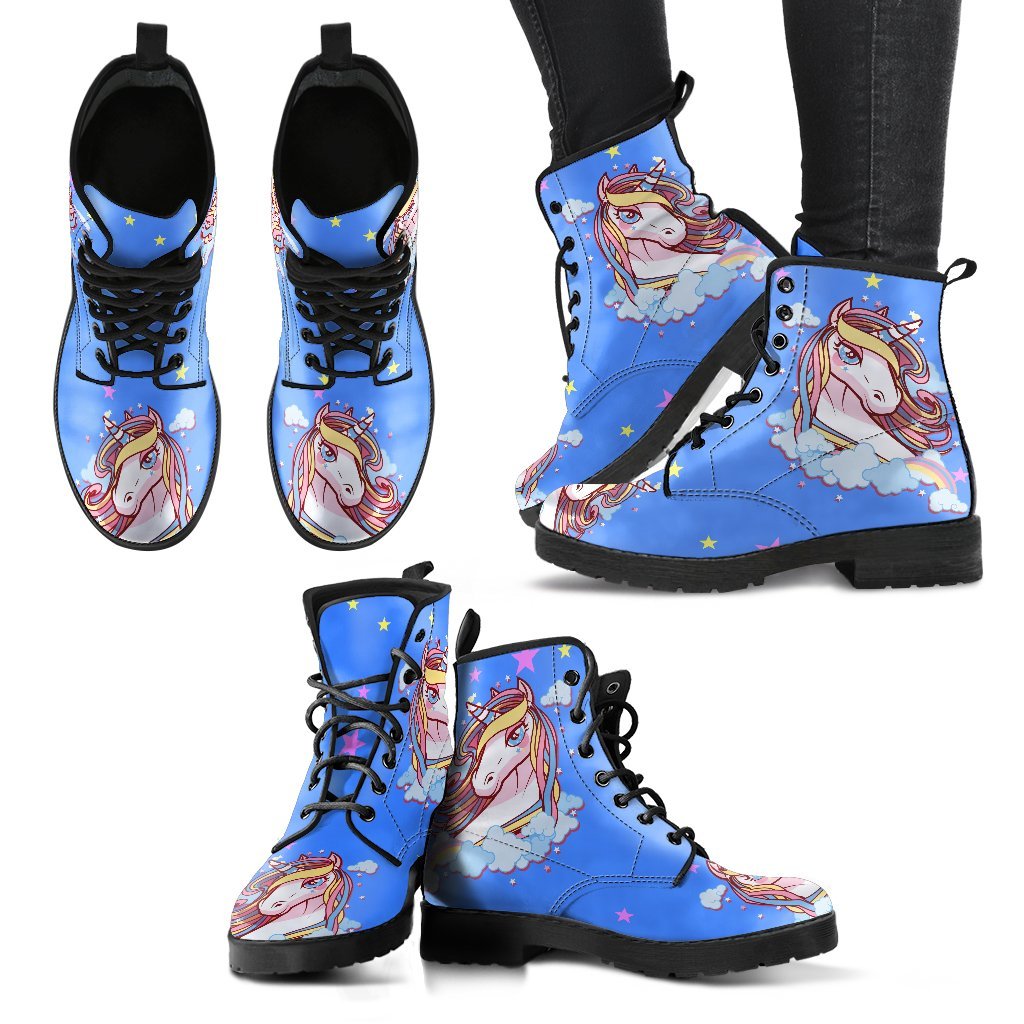 Unicorn Blue Ladies Leather Look Boots-grizzshop