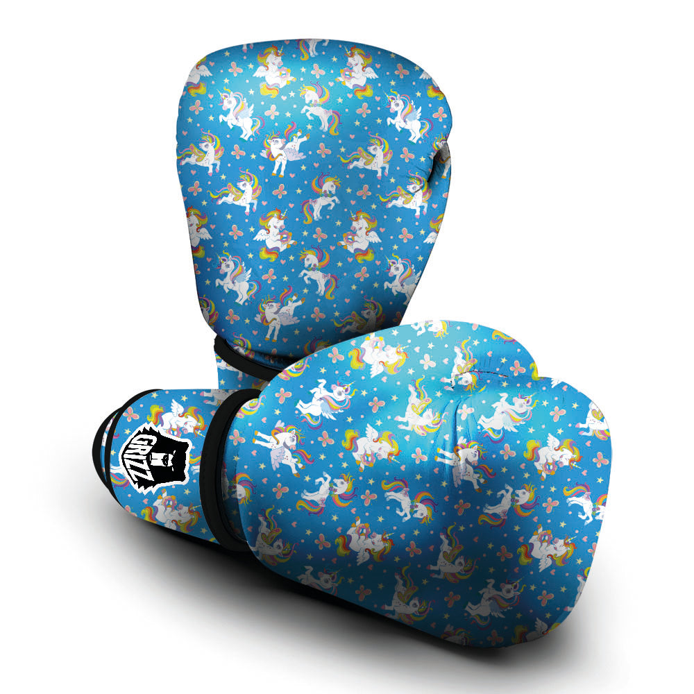 Unicorn Blue Rainbow Print Pattern Boxing Gloves-grizzshop