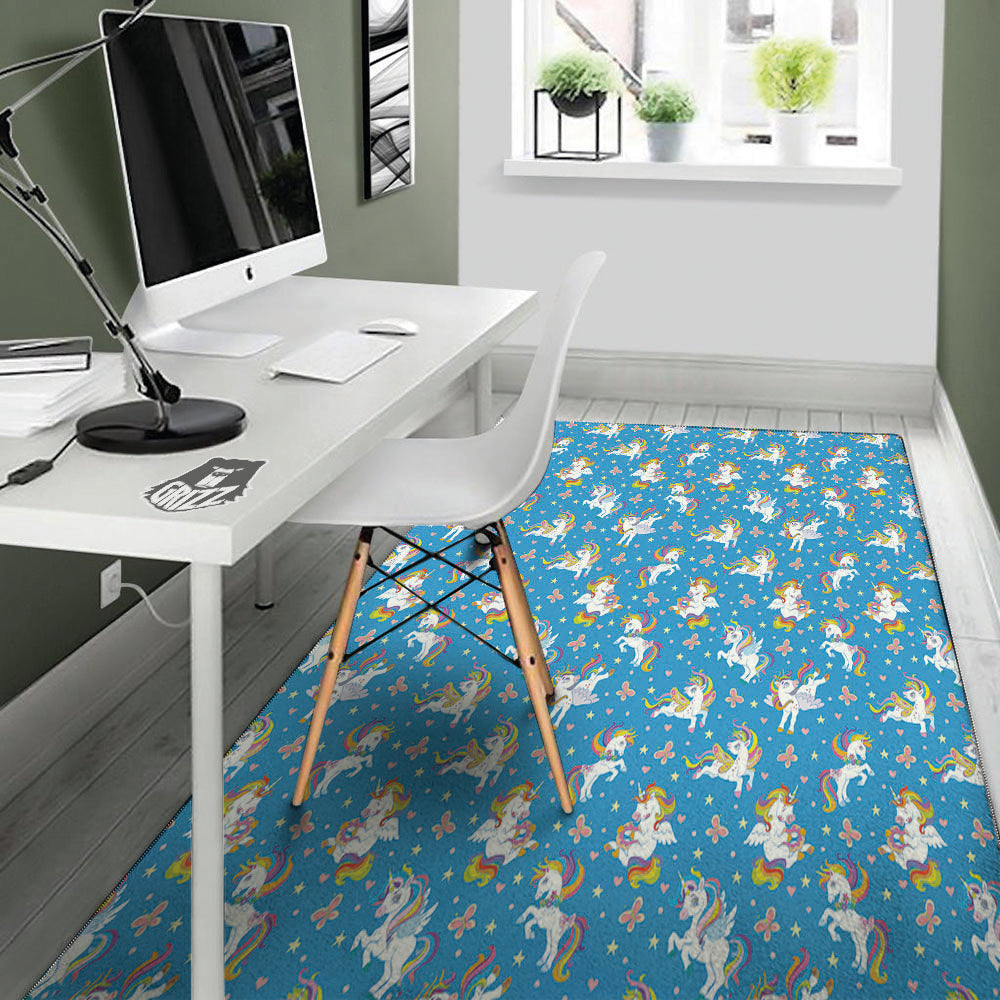 Unicorn Blue Rainbow Print Pattern Floor Mat-grizzshop