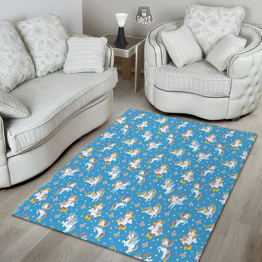 Unicorn Blue Rainbow Print Pattern Floor Mat-grizzshop