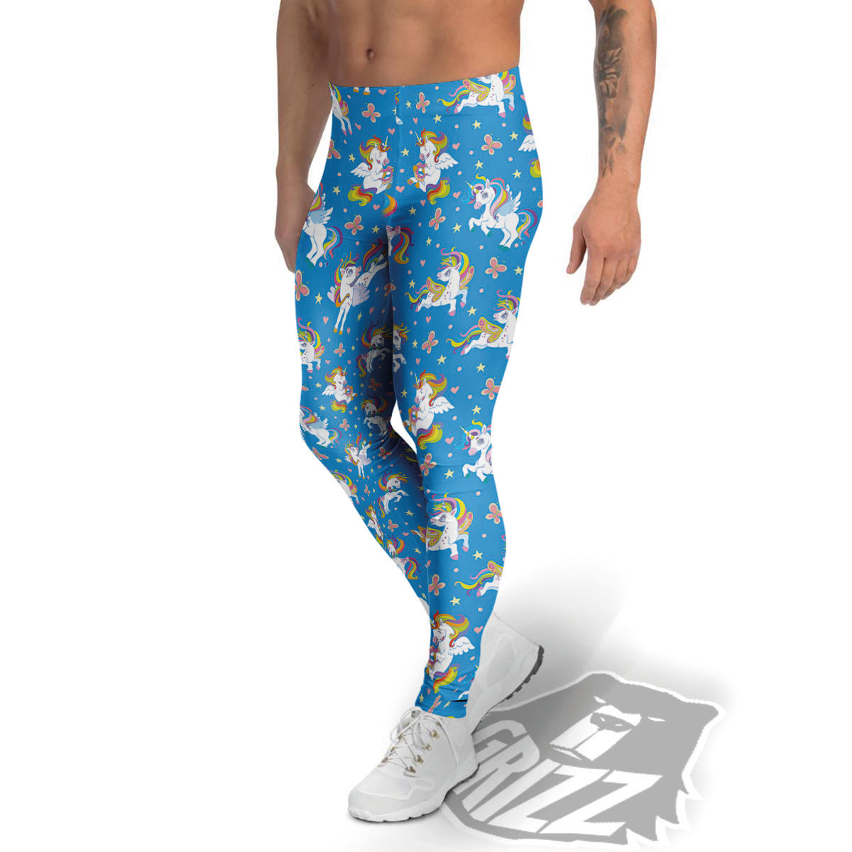 Unicorn Blue Rainbow Print Pattern Men's Leggings-grizzshop