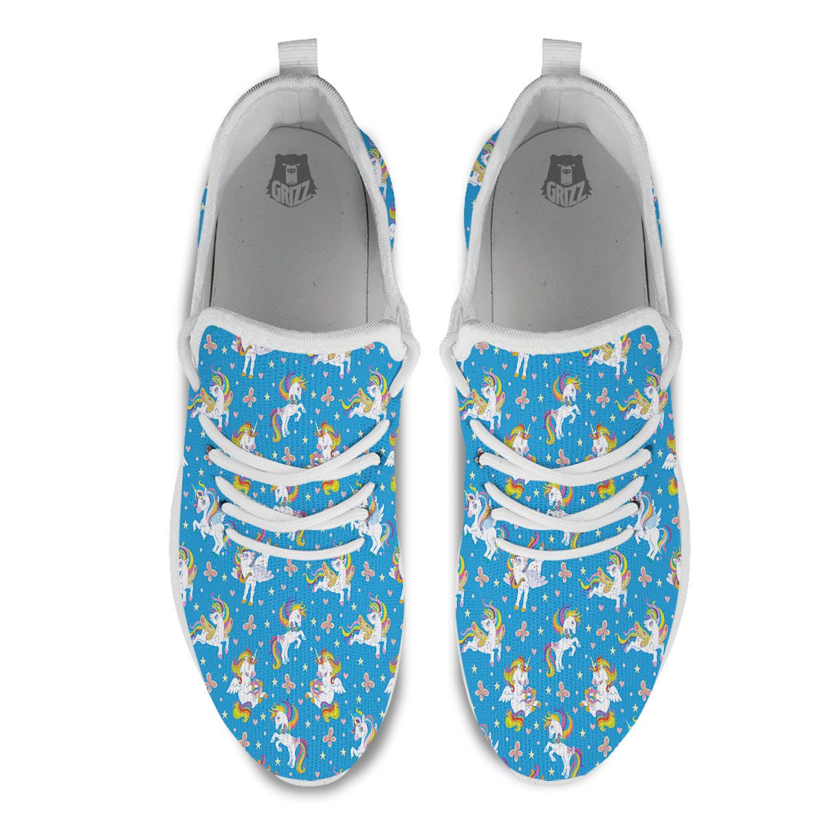 Unicorn Blue Rainbow Print Pattern White Athletic Shoes-grizzshop