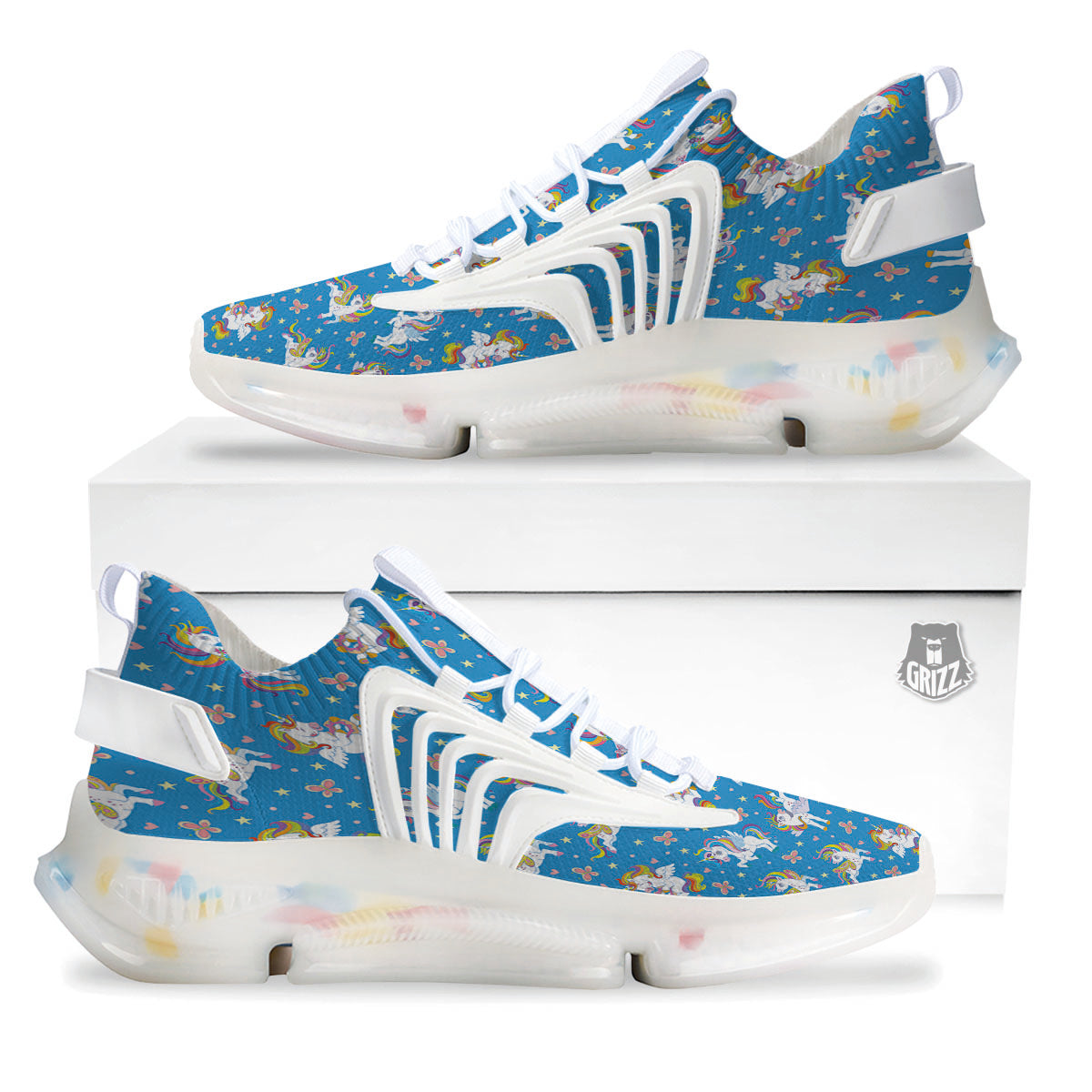 Unicorn Blue Rainbow Print Pattern White Gym Shoes-grizzshop