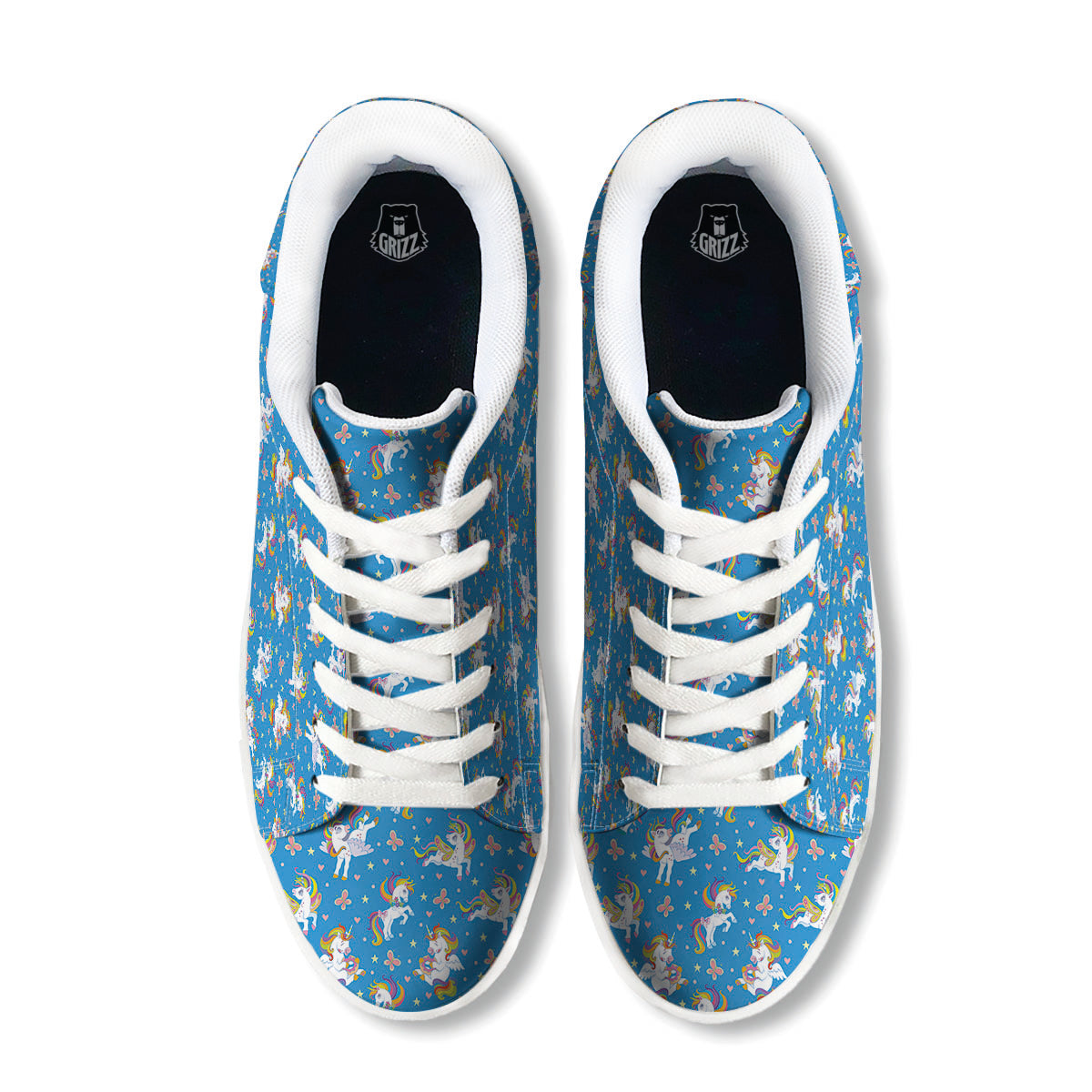 Unicorn Blue Rainbow Print Pattern White Low Top Sneakers-grizzshop