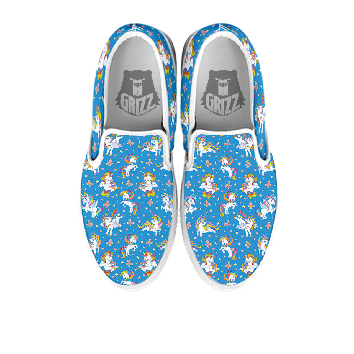 Unicorn Blue Rainbow Print Pattern White Slip On Shoes-grizzshop