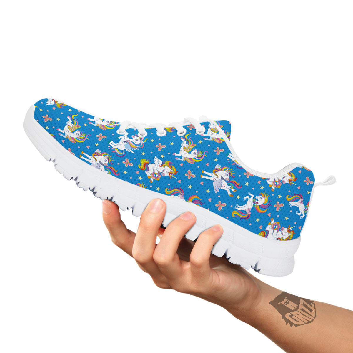 Unicorn Blue Rainbow Print Pattern White Sneaker-grizzshop
