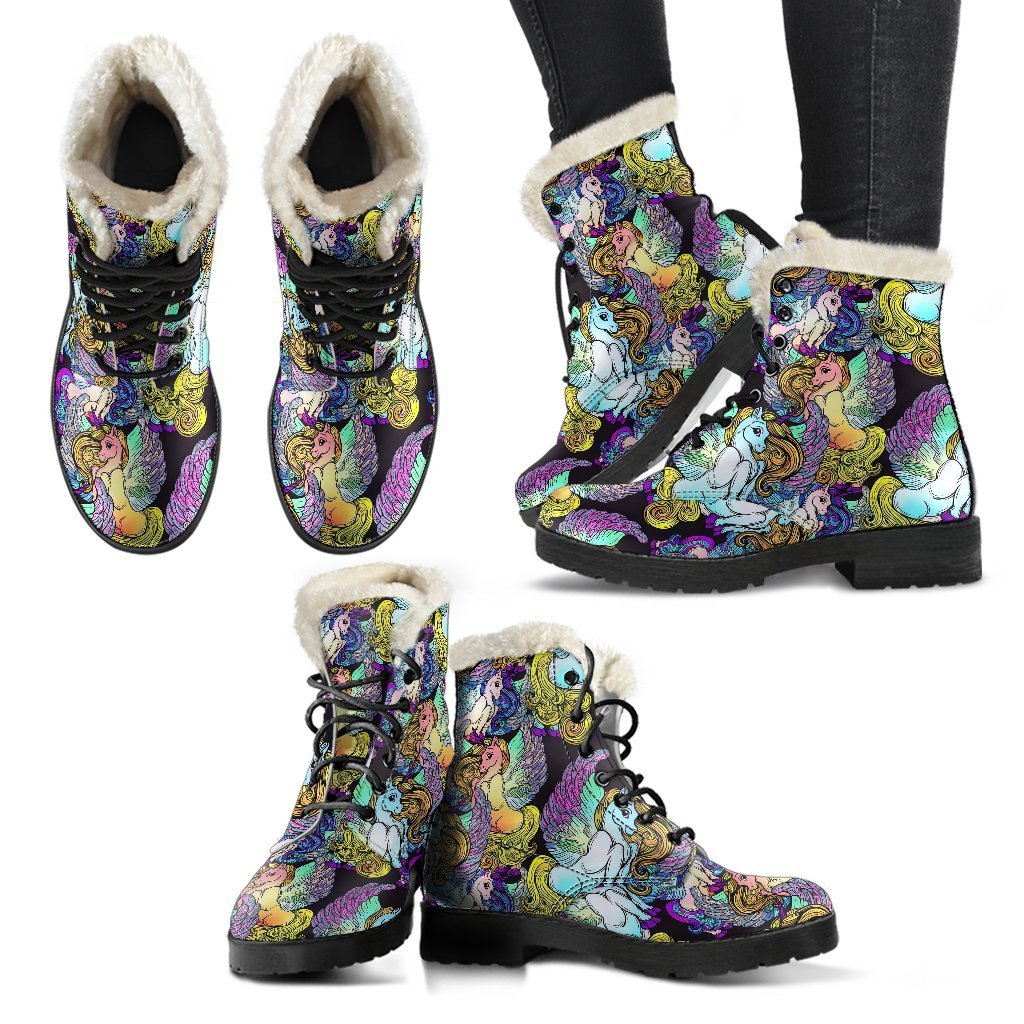 Unicorn Cartoon Pattern Print Comfy Winter Boots-grizzshop