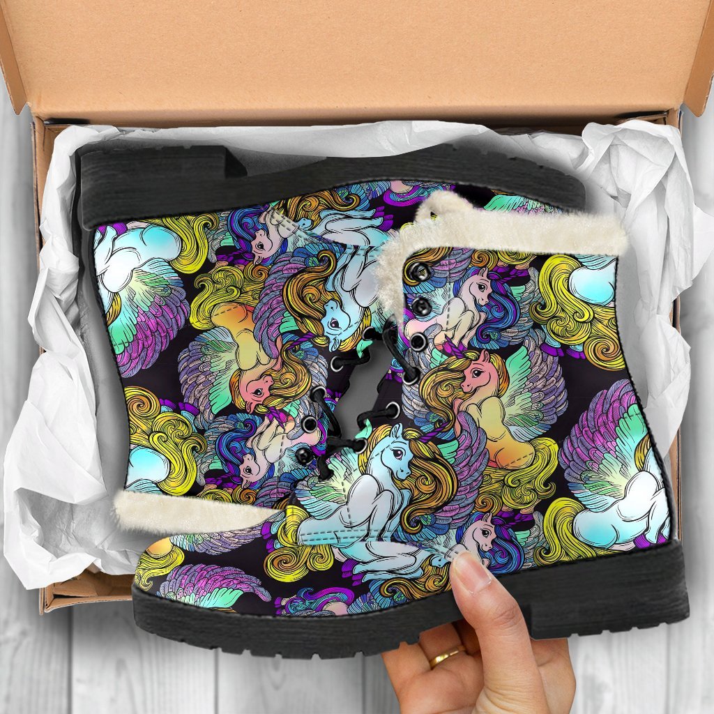 Unicorn Cartoon Pattern Print Comfy Winter Boots-grizzshop