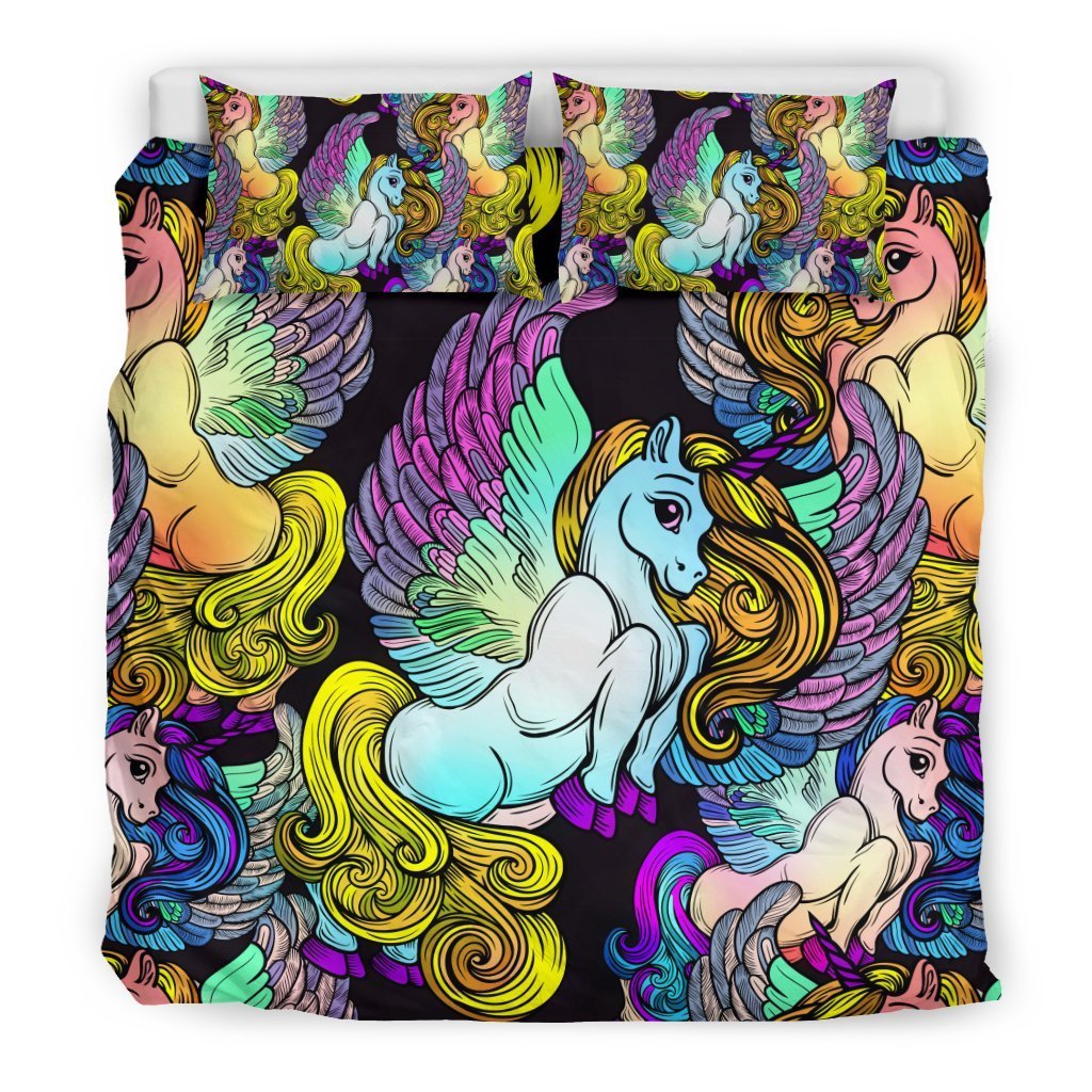 Unicorn Cartoon Pattern Print Duvet Cover Bedding Set-grizzshop
