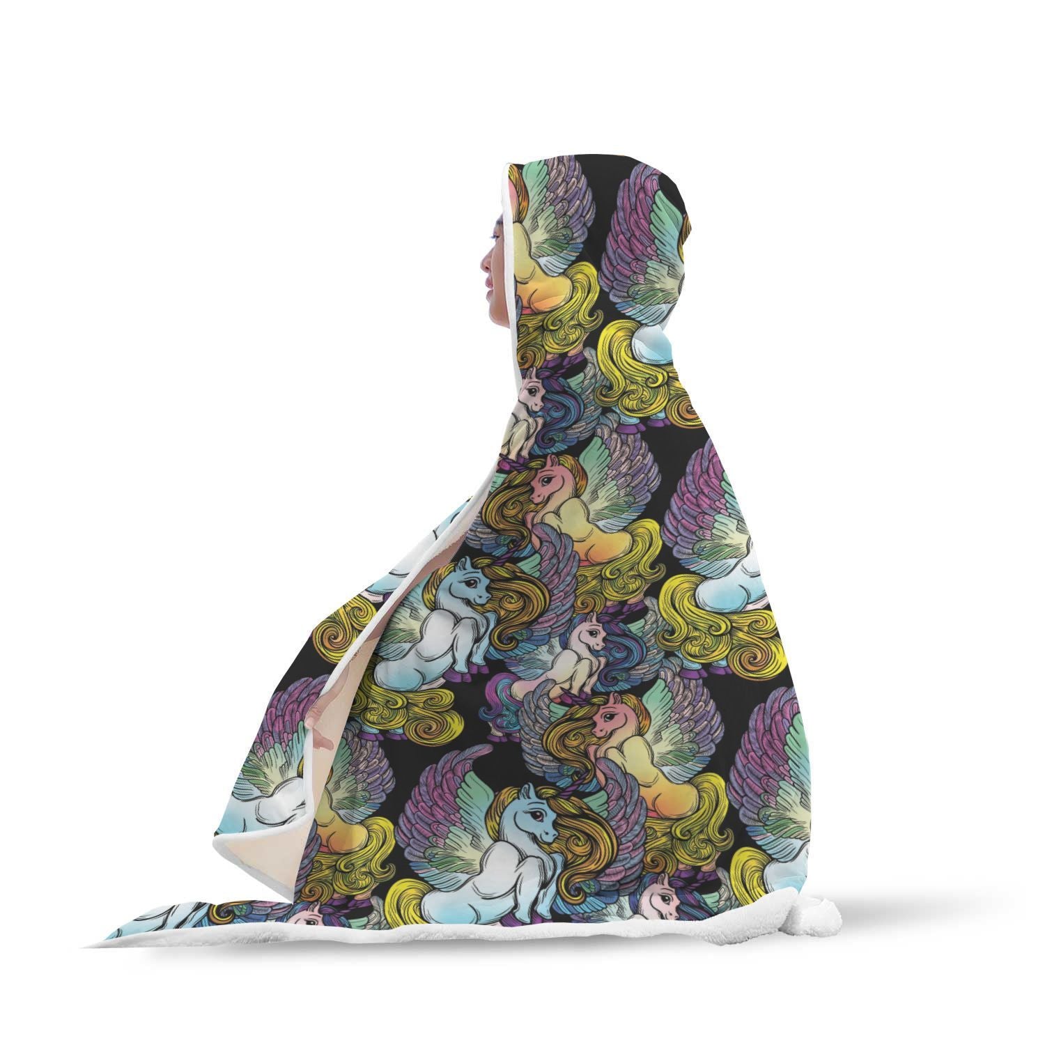 Unicorn Cartoon Pattern Print Hooded Blanket-grizzshop