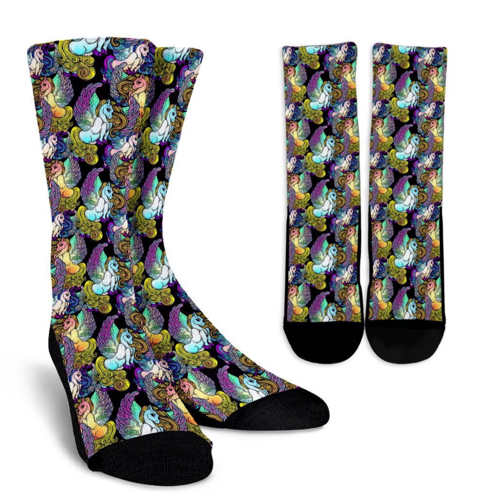 Unicorn Cartoon Pattern Print Unisex Crew Socks-grizzshop