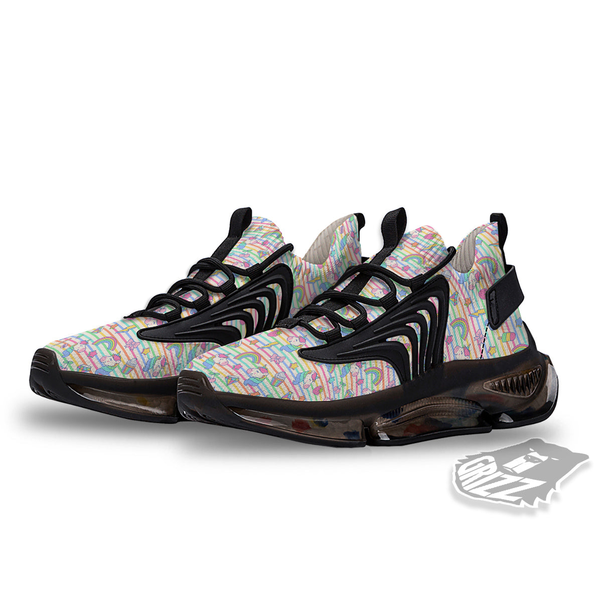 Unicorn Cute Rainbow Print Pattern Black Gym Shoes-grizzshop