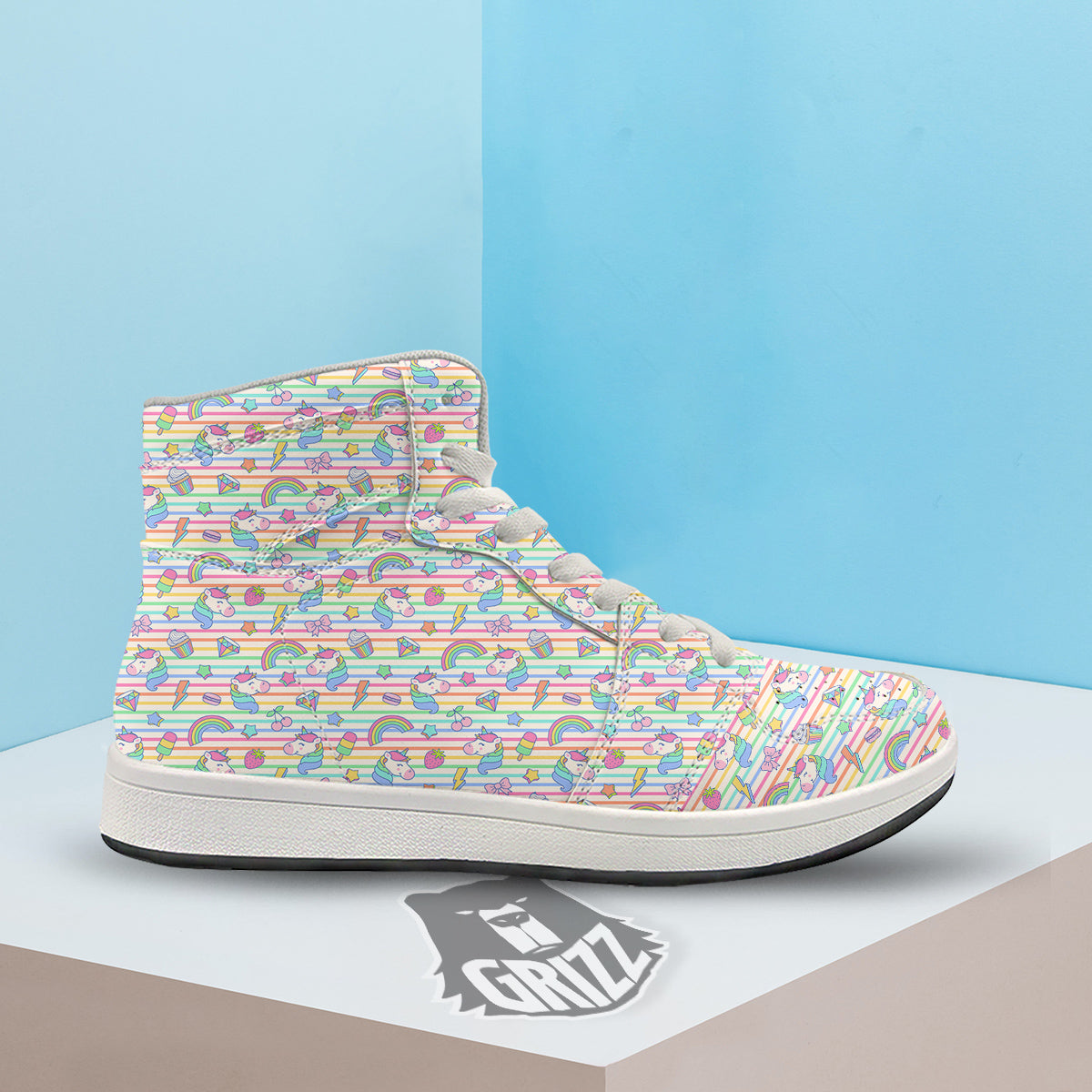 Unicorn Cute Rainbow Print Pattern High Top Sneakers-grizzshop