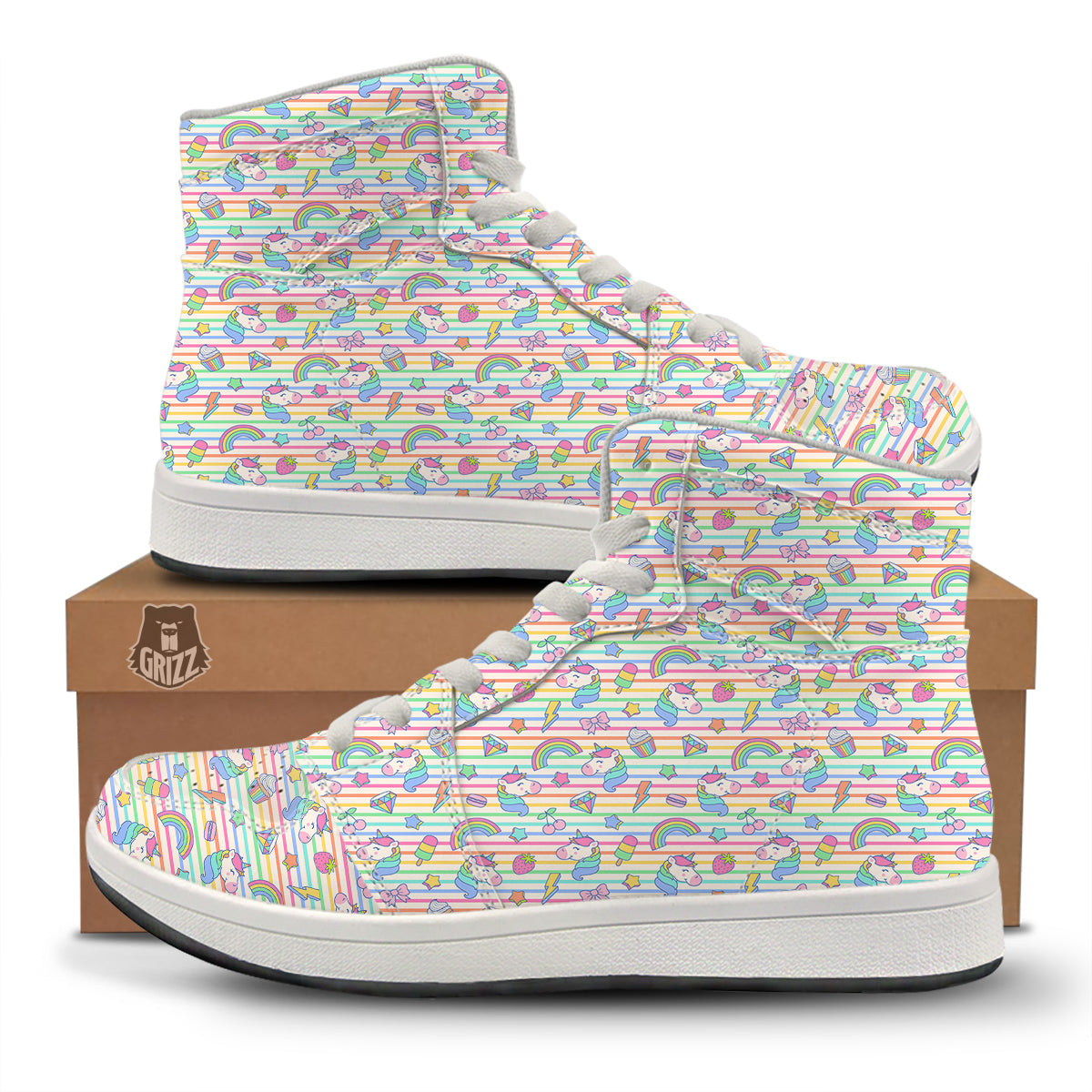 Unicorn Cute Rainbow Print Pattern High Top Sneakers-grizzshop
