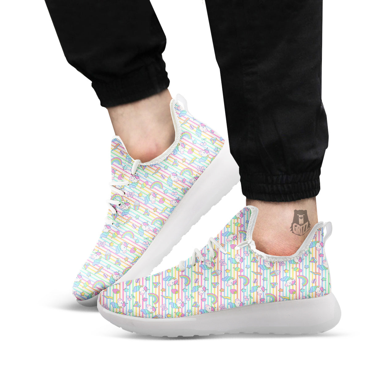Unicorn Cute Rainbow Print Pattern White Athletic Shoes-grizzshop