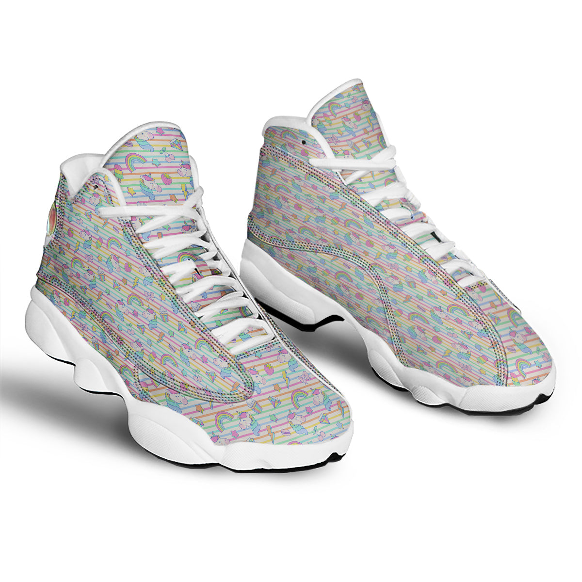 Unicorn Cute Rainbow Print Pattern White Basketball Shoes-grizzshop