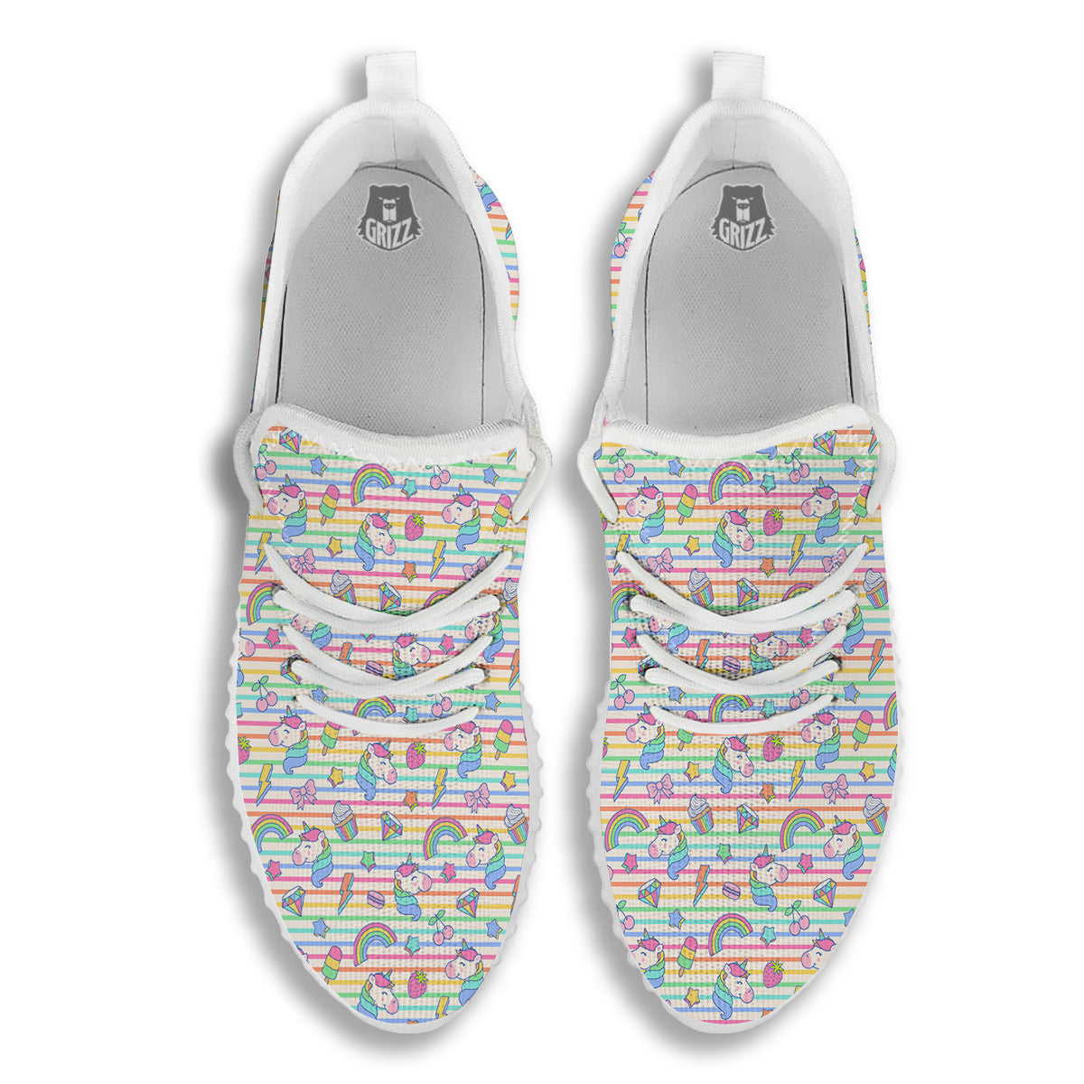 Unicorn Cute Rainbow Print Pattern White Walking Shoes-grizzshop