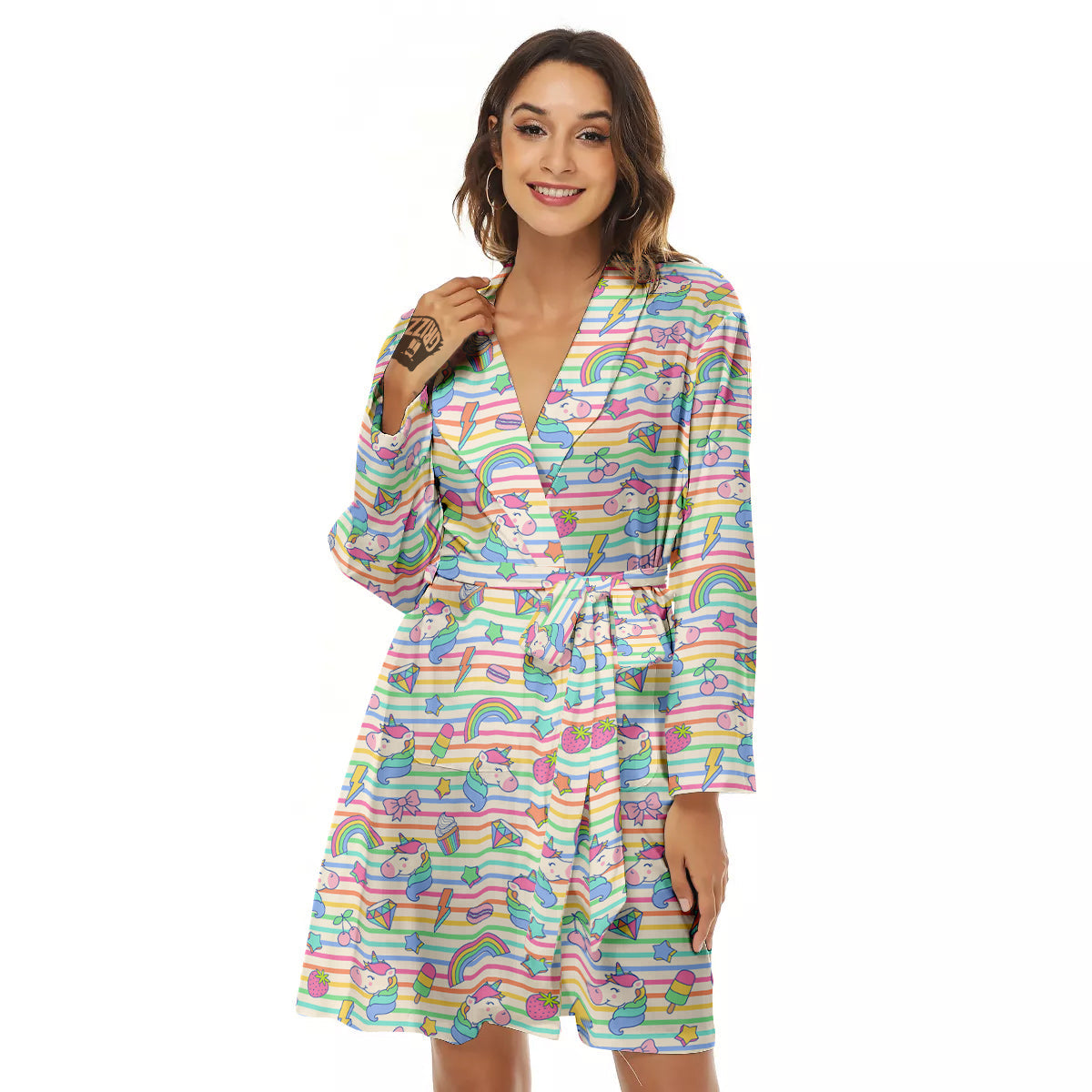Unicorn Cute Rainbow Print Pattern Women's Robe-grizzshop