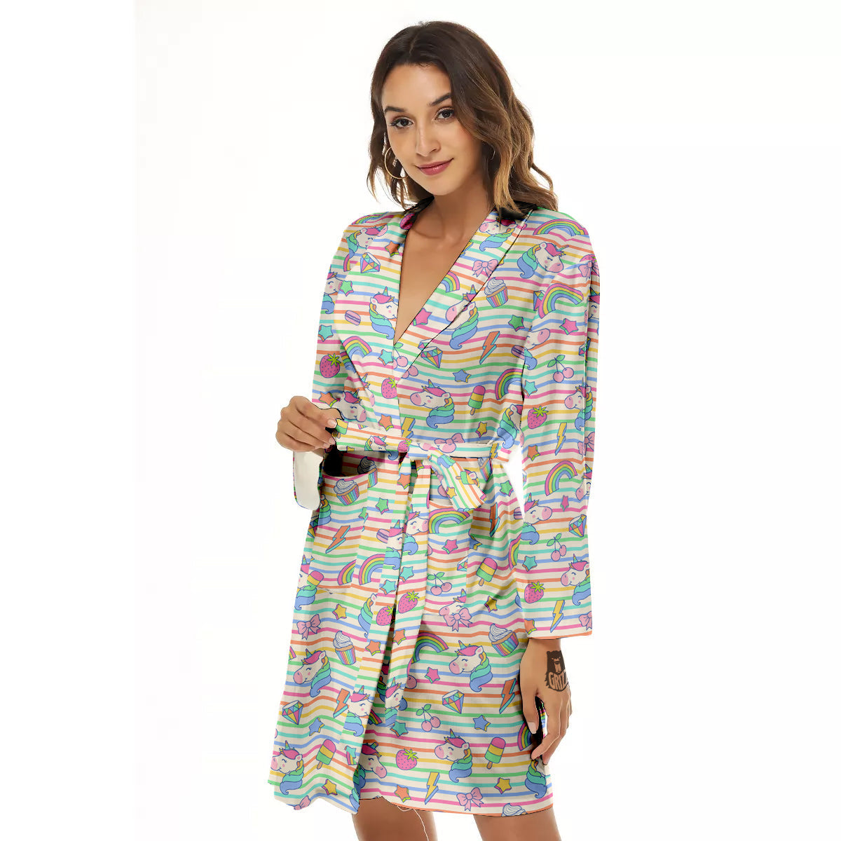 Unicorn Cute Rainbow Print Pattern Women's Robe-grizzshop