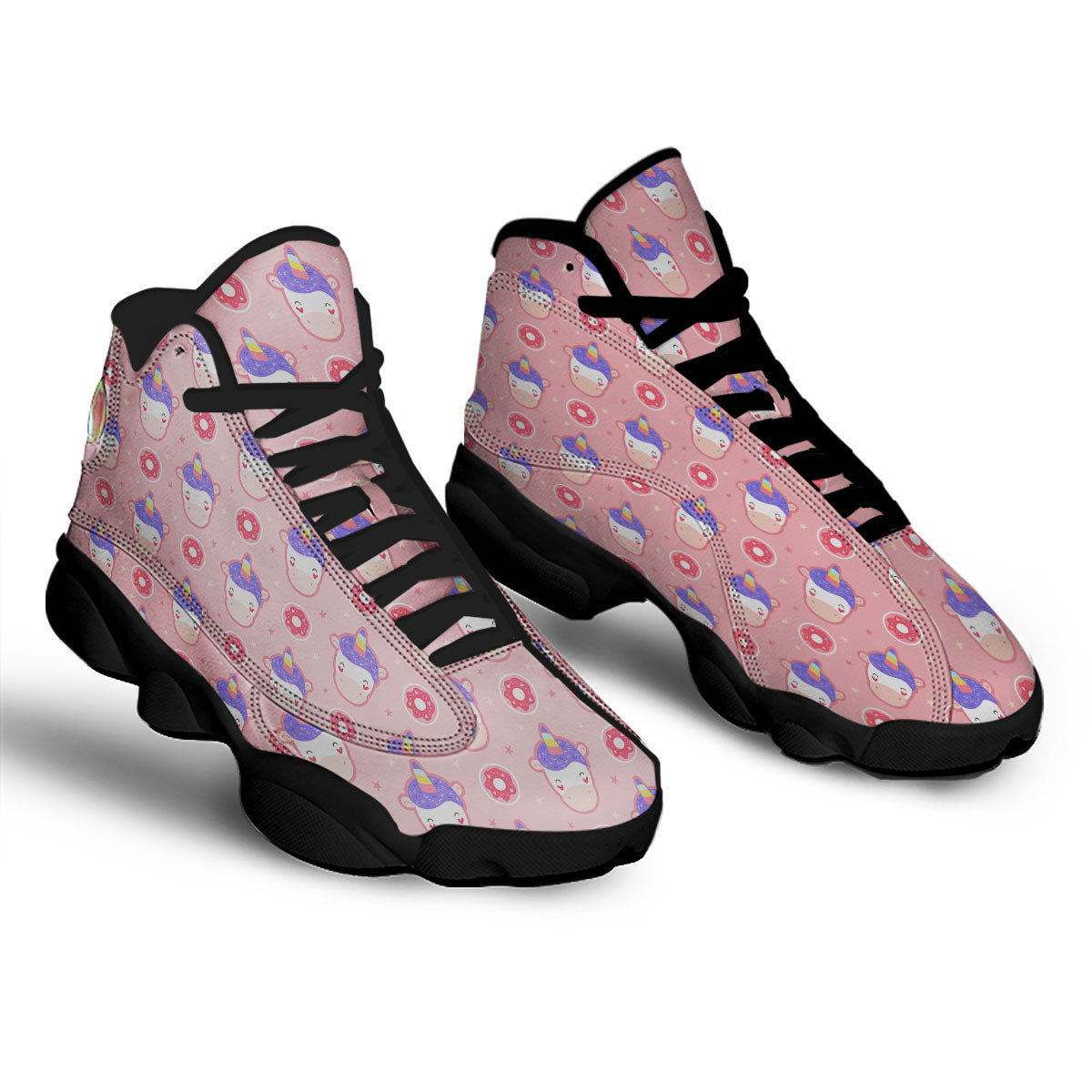 Unicorn Donut Pink Girly Print Pattern Black Basketball Shoes-grizzshop